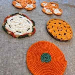 Handmade Vintage Crochet Potholders Set of 5